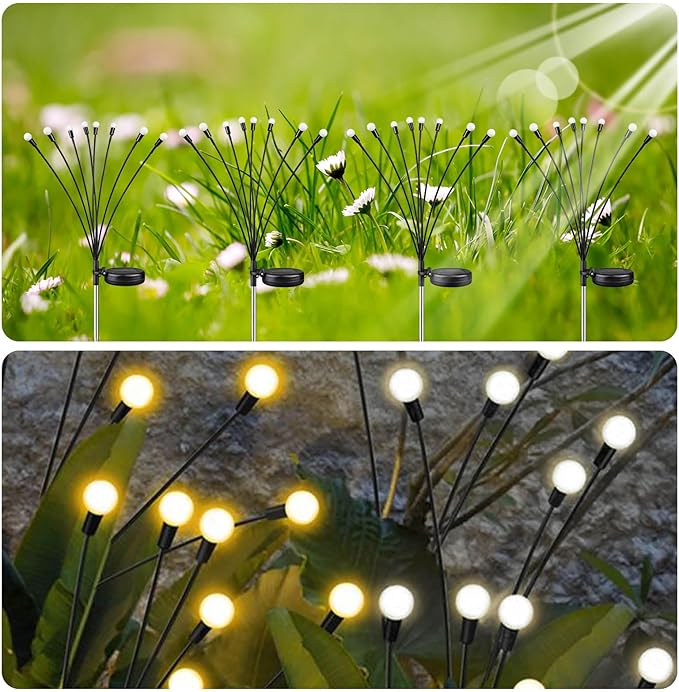 OZS Warm White ⇋ Cool White RGB Color Changing 6Pack 48LED Solar Garden Lights - Solar Lights Outdoor, Solar Firefly Lights, Sway by Wind, Fairy Lights Waterproof for Garden Patio Pathway Decoration