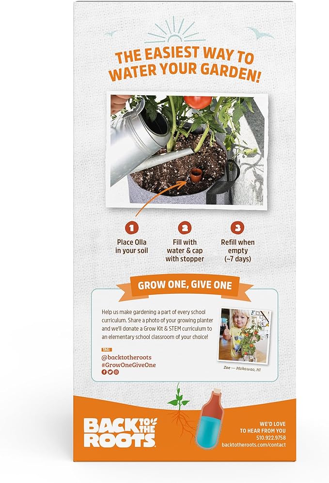 Back to the Roots Self-Watering Terracotta Olla Pot, 700mL Provides 1 Week of Precision Watering