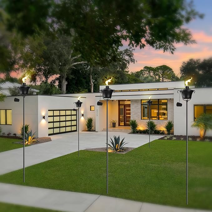 Citronella Torches Set of 6, 3-Prong Grounded Stake Outdoor Torches, 14.5 oz Garden Torches for Outside, 58 inch Outdoor Decorative Torch