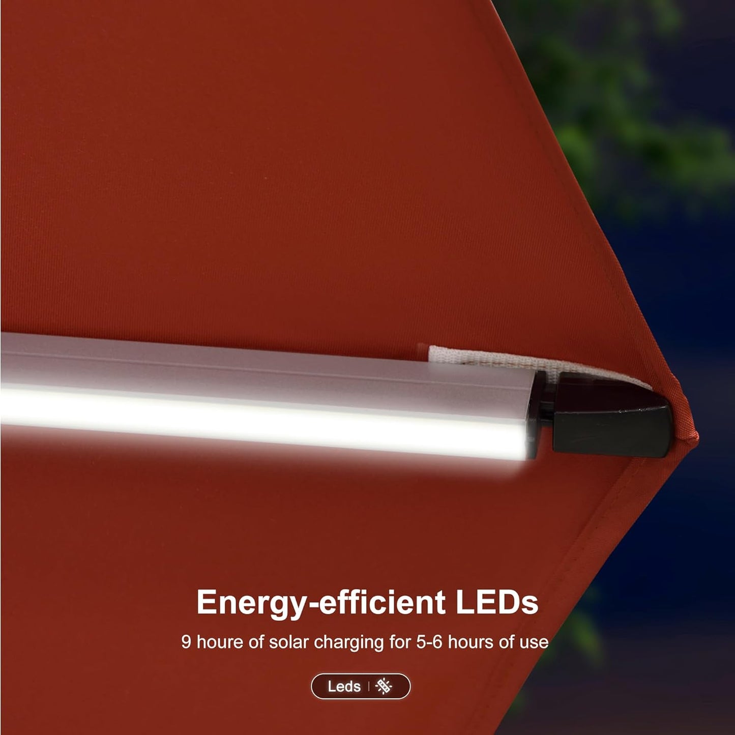 PURPLE LEAF 11ft Solar powered LED Patio Umbrella Outdoor Round Umbrellas Large Cantilever Umbrella with LED lights Windproof Offset Umbrellas Sun Umbrella for Garden Deck Pool Patio, Brick Red