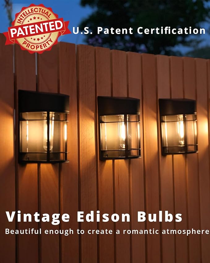 Solar Fence Lights, 8 Pack Deck Light Waterproof Solar Outdoor Lights for Garden Fence Post Backyard Decor, Brown