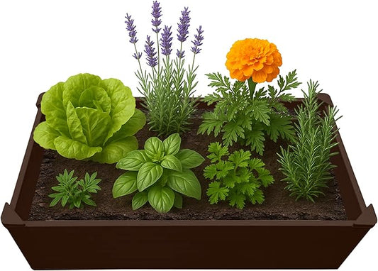 Raised Garden Bed - 2x4 ft Planter Box - Brown HDPE - No Tools Needed - DIY Kit for Urban Gardening, Flowers, Herbs & Vegetables - Made in The USA