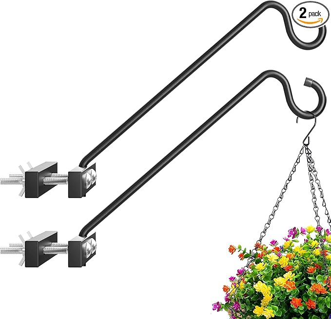 12-Inch 2 Pack Deck Bird Feeder Hanger for Railing, Outdoor Decor Plant Hanger, Swivel Balcony Railing Hook - 22LB Capacity - for Hanging Plants, Bird Feeders, Lanterns, Wind Chimes