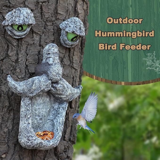 Tree Face Bird Feeder,Tree Faces Decor Outdoor,Old Man with Glowing Eyes in Dark,Wild Bird Feeder,Tree Yard Art Sculpture,Whimsical Garden Spring Decor