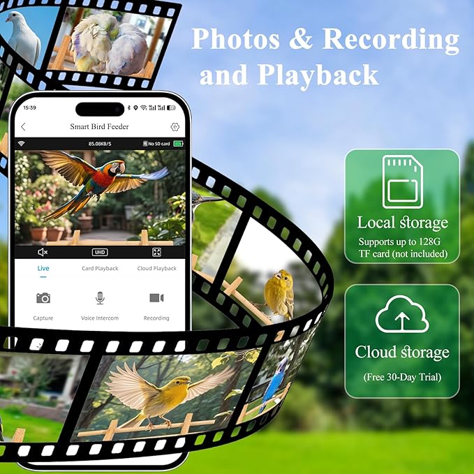 Smart Bird Feeder with Camera for Wild Birds - Identifies 11,000+ Species, Solar Panel Wireless Outdoors Bamboo Birdhouse with Cam, 2K HD Live Video & Instant Alerts - Bird Lover Gifts