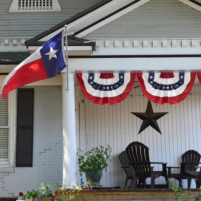 2x4Ft American Bunting Flag 4th of July Embroidered Stars USA Bunting Banner Patriotic Decorations Pleated Half Fan Flags Decor Outdoor Outside Porch Garden Window Independence Day Memorial Veterans