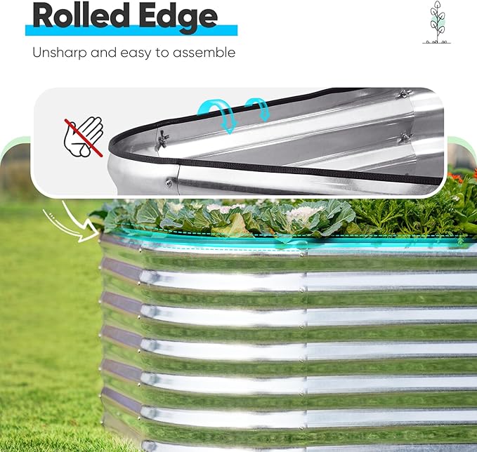 Quictent Raised Garden Bed Kit Oval Galvanized Metal Planter Box Tall for Vegetables Outdoor Backyard, Rubber Strip Edging Included, Silver 6x3x2 ft