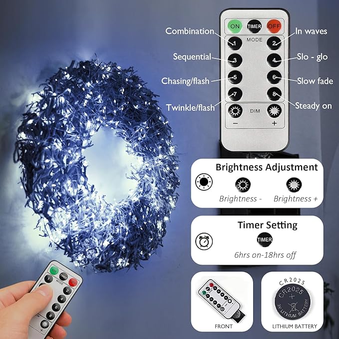 Homemory 4 Pack 20 Ft 60 LED Fairy Lights Battery Operated String Lights with Remote Waterproof 8 Modes Firefly Twinkle Christmas Lights for Party Bedroom Wedding Decorations(Cool White)