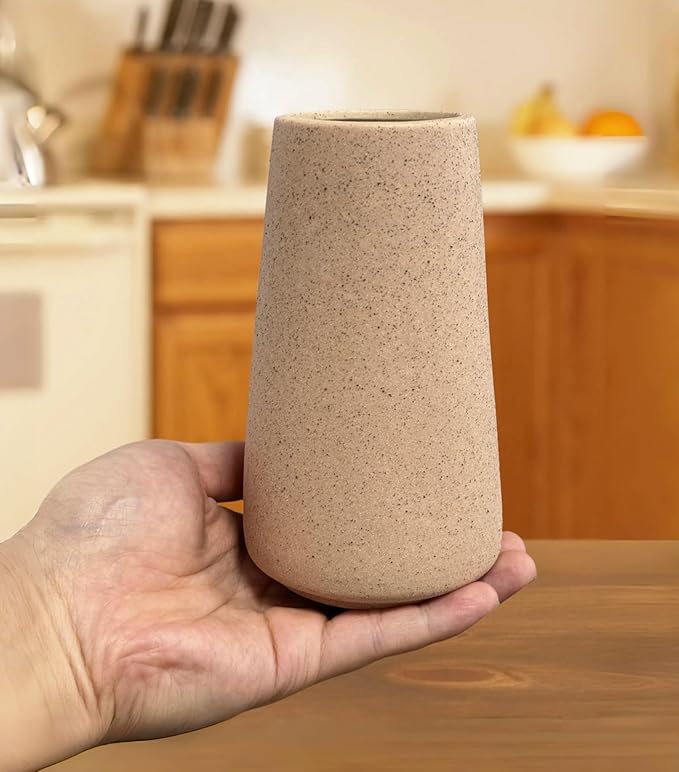 Simple Vase for Flowers Plants, Matte Vases for Modern Table Shelf Home Decor Wedding Boho Decor, 6" H Frosted Elegant Ceramic Vase for Pampas Grass Fluffy Stem Bouquet Lavender Flowers (Brown, 4)