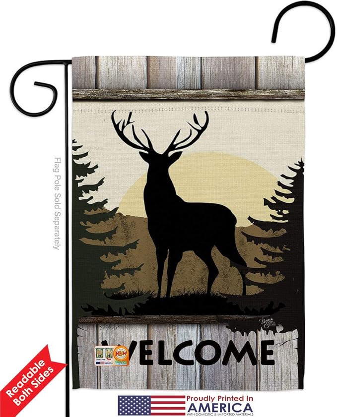 Welcome Deer Garden House Flags Set Animals Wildlife Outdoor Bear Wolf Pet Nature Farm Animal Creature Small Decorative Gift Yard Banner Double-Sided Made In USA 28 X 40