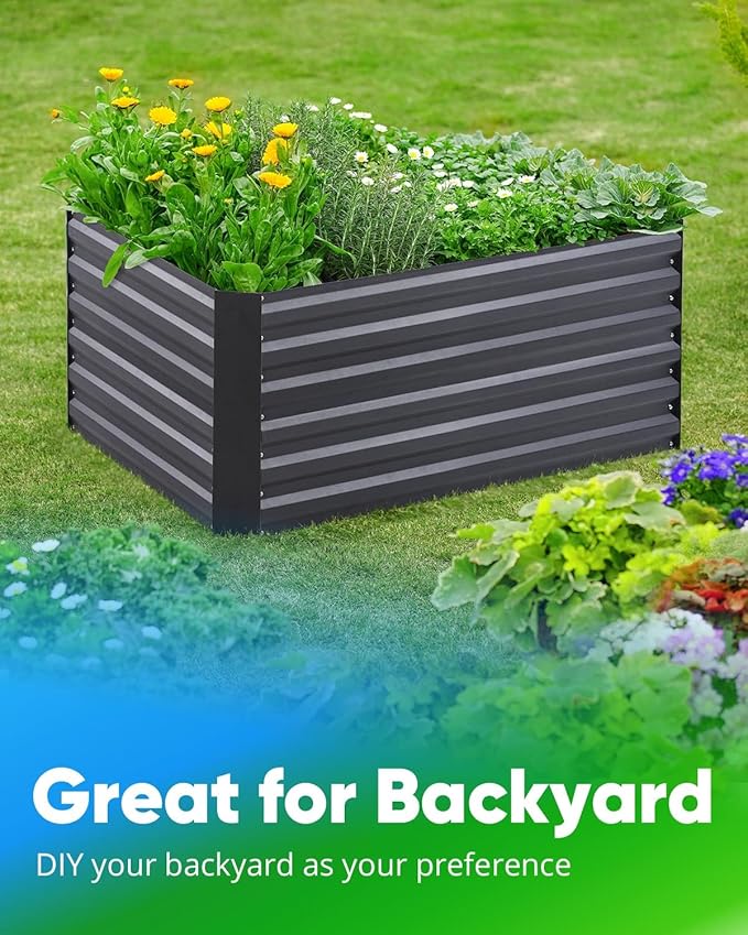 Quictent Galvanized Raised Garden Bed 4x3x2ft Tall Garden Bed Extra Height 22.4" Hold 24cft Soil Outdoor Heightened Planter Box for Deep Root Vegetables Herbs Tomato Cage Included, Dark Grey