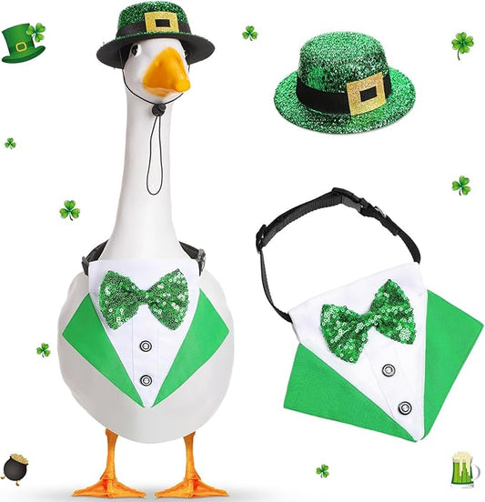 St. Patrick's Day Porch Goose Outfit 23"/ 17'' Statue Tuxedo Bandana Top Hat Cloth for Goose Lawn Decoration(Suit Collar)