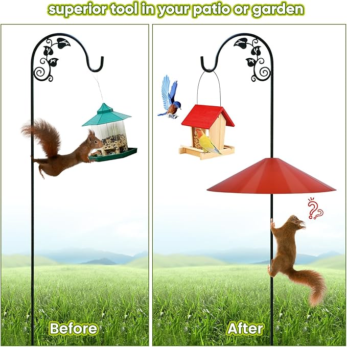 24-inch Large Squirrel Proof Bird Feeders for Outside Hanging, Outdoor Squirrel Baffles for Bird Feeders Pole, Red Color