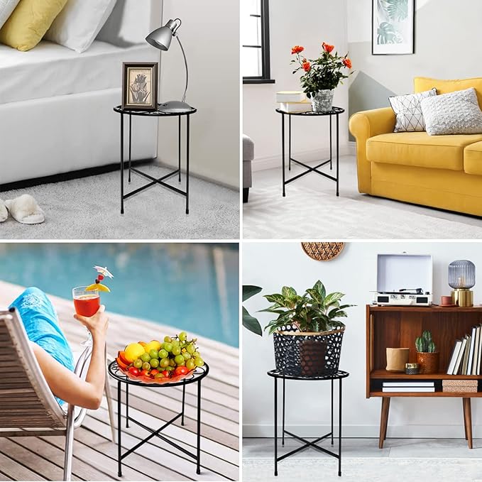 Plant Stand Indoor Outdoor, 15" Tall Flower Pot Stand, Round Metal Corner Plant Stand for Flower Pot, Rustproof Flower Plant Holder for Home, Garden, Patio, Plant Lovers, Housewarming (Set of 1)