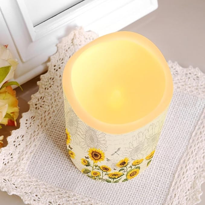 Ystardream Elegant Sunflower Flameless Candles Color Changing LED Candles with Remote Control Battery Candles for Outdoor and Indoor Home and Room Decoration,Backpack Set of 4 Piece