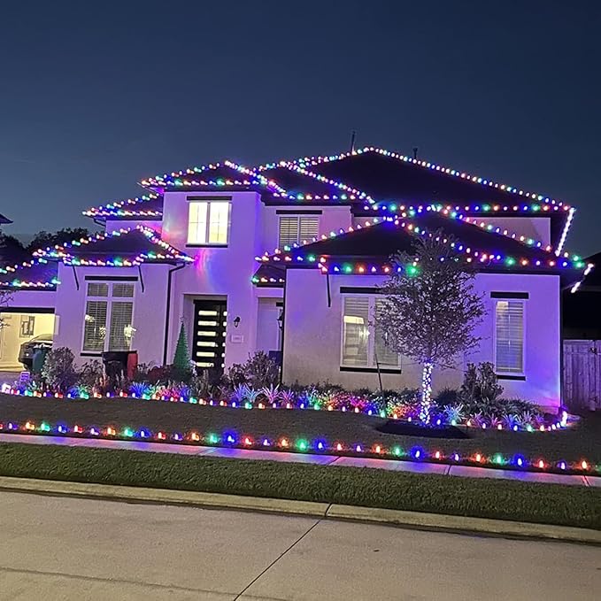 C9 Christmas Pathway Lights with Stakes,Multicolor,2 Pack Total 60 Ft 40 Strawberry LED Bulbs,Connectable Shatterproof Outdoor Lights Marker for Xmas Yard Garden Path Lawn Walkway Sidewalk