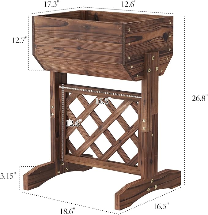 Raised Garden Bed, Standing Vertical Horticulture Planter Box for Backyard, Patio, Balcony, Planter for Flowers Herbs Vegetables for Indoor & Outdoo Decor with Trellis (Carbonized)