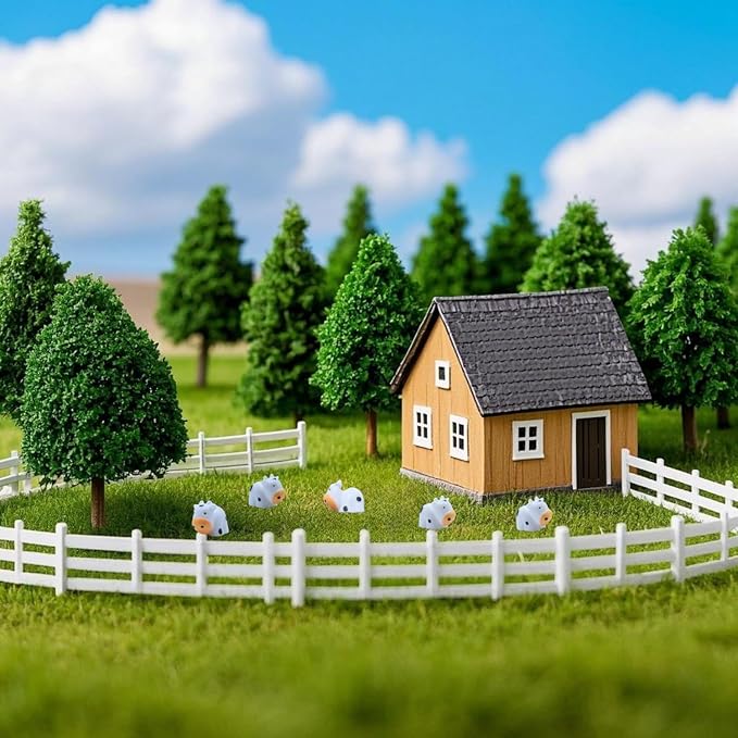 DoubleWood Mini Cow Figurines Set, 60 Pieces, Resin Mini Animals Decorations for Fairy Gardens and Miniature Landscapes (60, White)