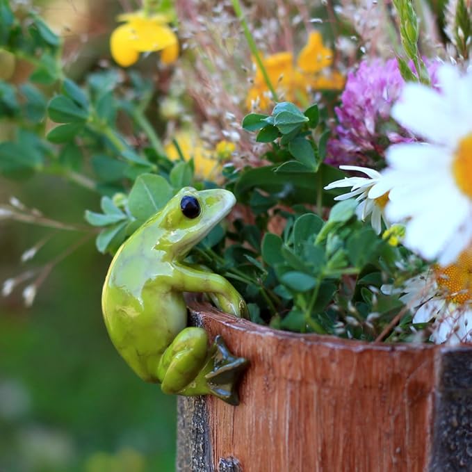 Top Collection 4283 Frog Flower Pot Hugger Figurines, Green