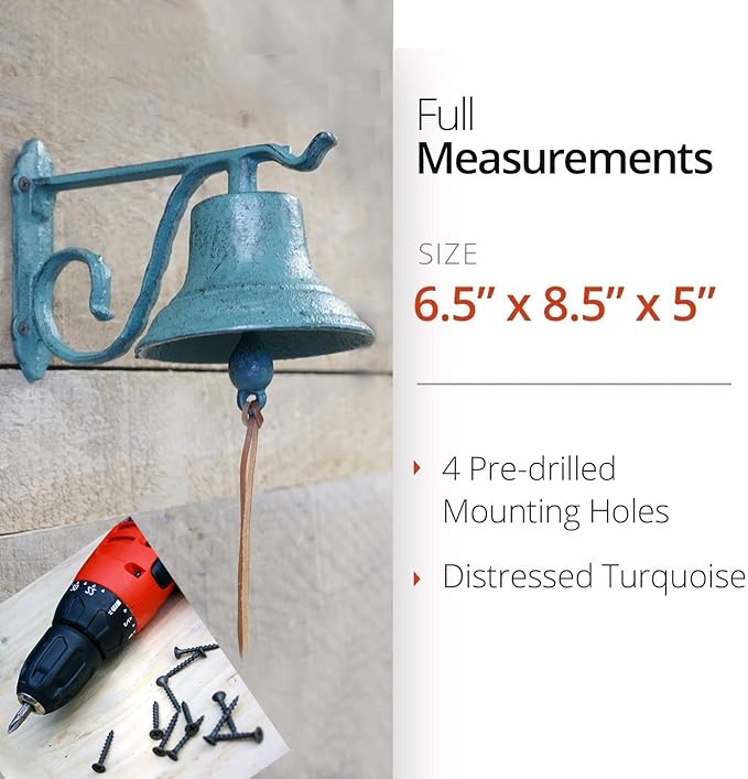 NACH Rustic Cast Iron Doorbell, Small Door Bells for Homes, Dinner Bell, Small Bell, Kitchen Door Bell, Turquoise Door Bell, 8.5x5x6.5 Inches, JS-90-091AT