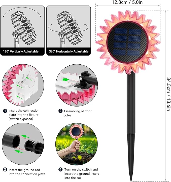 Outdoor Solar Lights, 2 Pack Led Solar Sunflower Lights, Stake/Wall 2-in-1 Waterproof Solar Garden Lights for Yard, Landscape, Fence, Patio, Driveway, Pathway, Backyard Decoration (Warm White)