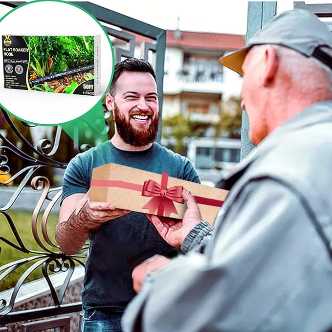 Lefree Soaker Hose 50 FT for Garden Irrigation, Soaker Hose for Lawn and Flower Beds, 2024 Upgraded Flat Soaker Hose Saves 80% Water, Flexible Durable Drip Hose for Trees, Shrubs.(25FT*2Pack)