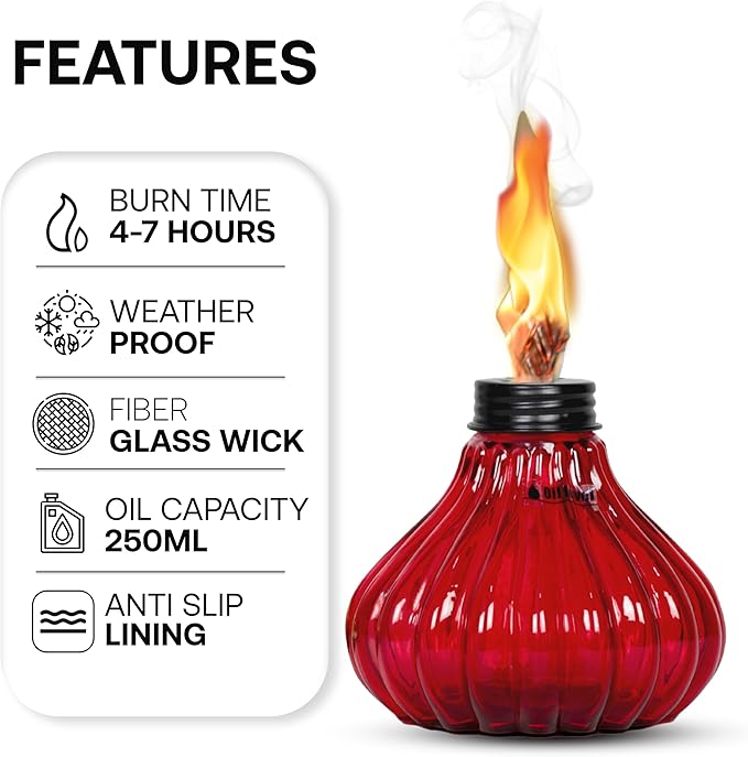 Deco Window Pack of 3 Table Torch for Indoor Outdoor Citronella Oil Tabletop Glass Lamp Landscape Multicolored Lantern with Fiberglass Wick & Cap for Garden Patio Yard Party Decor Light