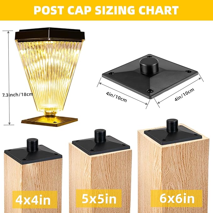 Outdoor Solar Post Caps Lights-4 Pack Waterproof Solar Fence Post Solar Powered Deck Post Lights,High Brightness Warm White Led Post Lights fits 4x4, 5x5,6x6 Wooden Post