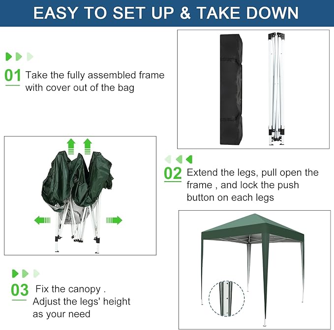 Outvita 6.5x6.5ft Pop Up Canopy Tent, Outdoor Instant Shelter Folding Canopy with 4 Side Walls and Carry Bag for Commercial Events, Party, Backyard BBQ, Camping Green