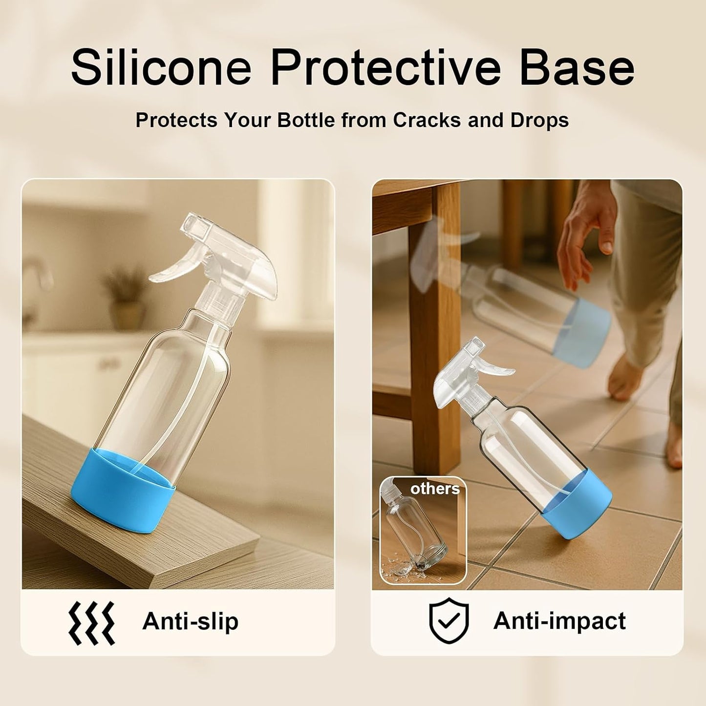 Glass Spray Bottles with Silicone Sleeve 16.9oz 2 Pack Empty Spray Bottle for Hair Mist/Stream Spraying for Cleaning Solutions, Plants, Essential Oils (clear-sblue&yellow)