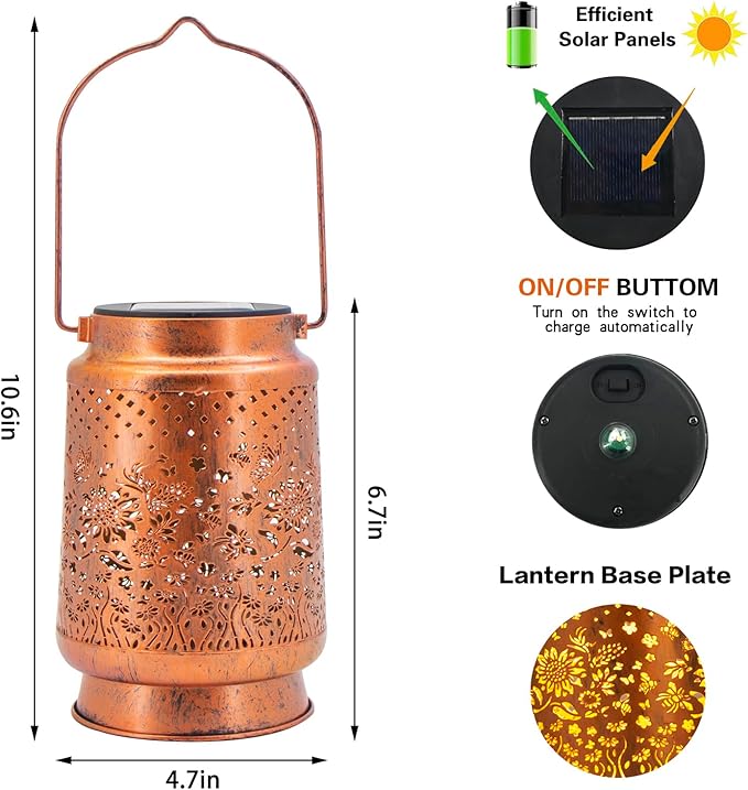 Solar Lanterns Outdoor Garden Decor, Gifts for Women, Mom, Grandma, Birthday, Thanksgiving, Decorative Waterproof Hanging Metal LED Light for Yard, Patio, Lawn, Landscape, Backyard (Sunflower)