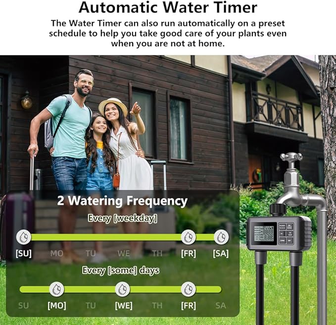 Uzoli SGW07 Sprinkler Timer, Water Timer for Garden Hose, Programmable Hose Timer 2 Outlet with Rain Delay, Manual, Auto System Controller, IP55 Waterproof Drip Irrigation Timer for Yard, Lawn, Pool