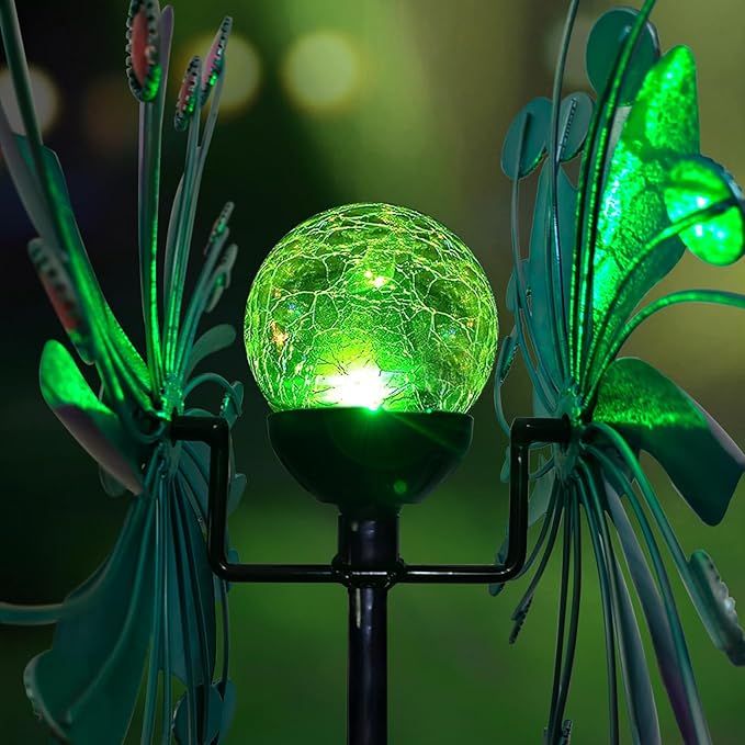 Solar Wind Spinners for Yard and Garden-60.6 Inch 360° Metal Wind Sculptures Outdoor Clearance Kinetic Windmills with Multi Color Led Glass Ball