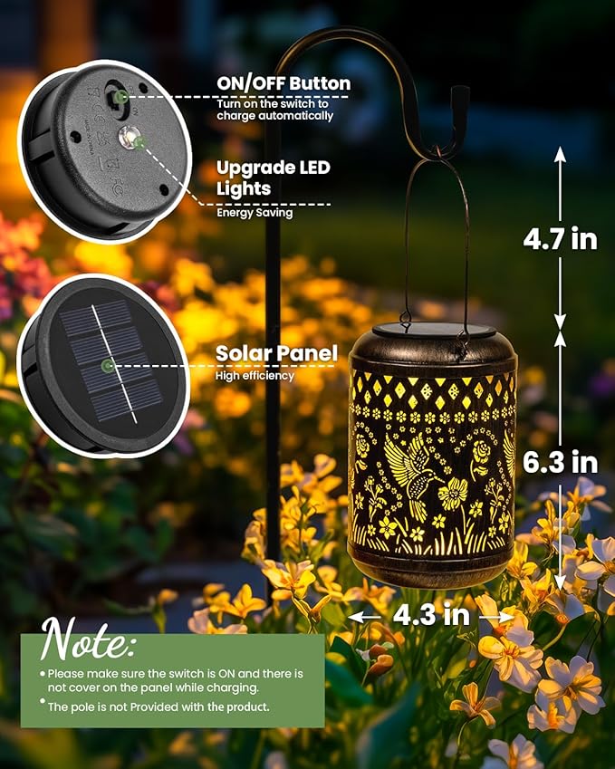 Solar Lanterns Outdoor Hanging Waterproof,Hummingbird Garden Decor Gifts for Women Mom, Solar Lights Metal Fall Decoration Outside for Yard, Patio,Garden,Backyard,Porch