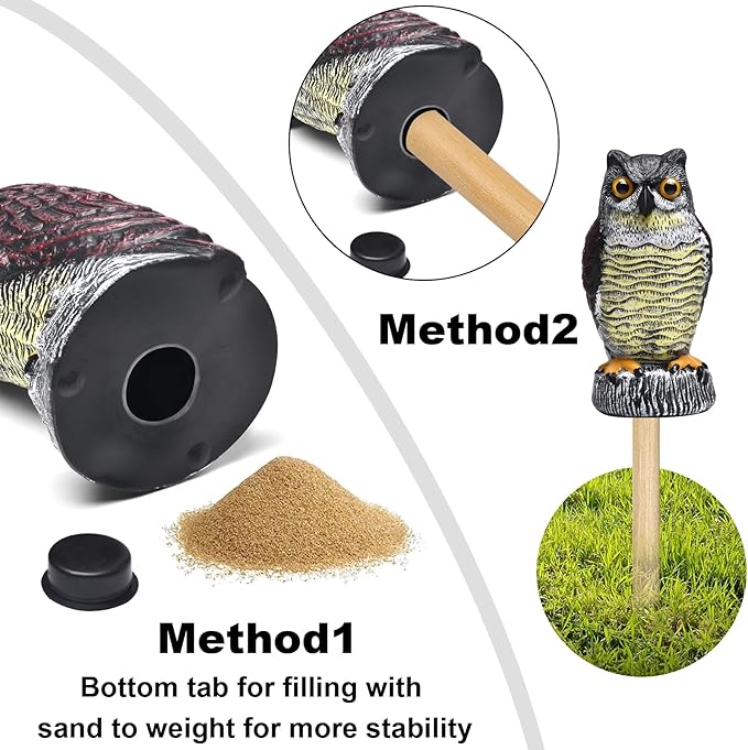 2 Packs Fake Plastic Owl Statue, Multicolor Garden Owl Statue, Plastic Statue for House, Garden, Pool, Yard.