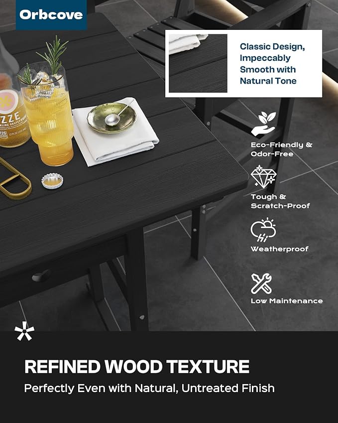 5-Piece Bar Height Outdoor Table and Chairs Set, HDPE Wood Grain Patio Bar Table and Chairs with Heart Cutout Design, Weather-Resistant Bar Height Furniture for Deck, Porch, Pool (Black)