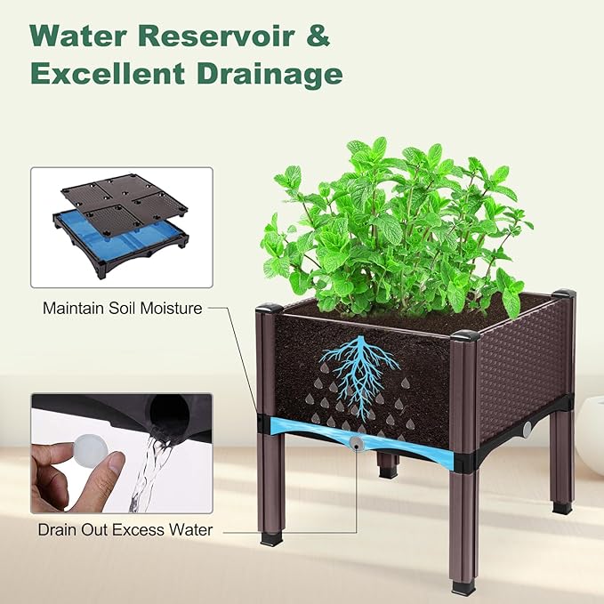 Emalie Raised Garden Beds Elevated Plastic Planter Box with Drainage Plugs Perfect for Vegetables Flowers Herbs Growing Outdoor, 73.0" Lx15.7 Wx40.9 H Brown