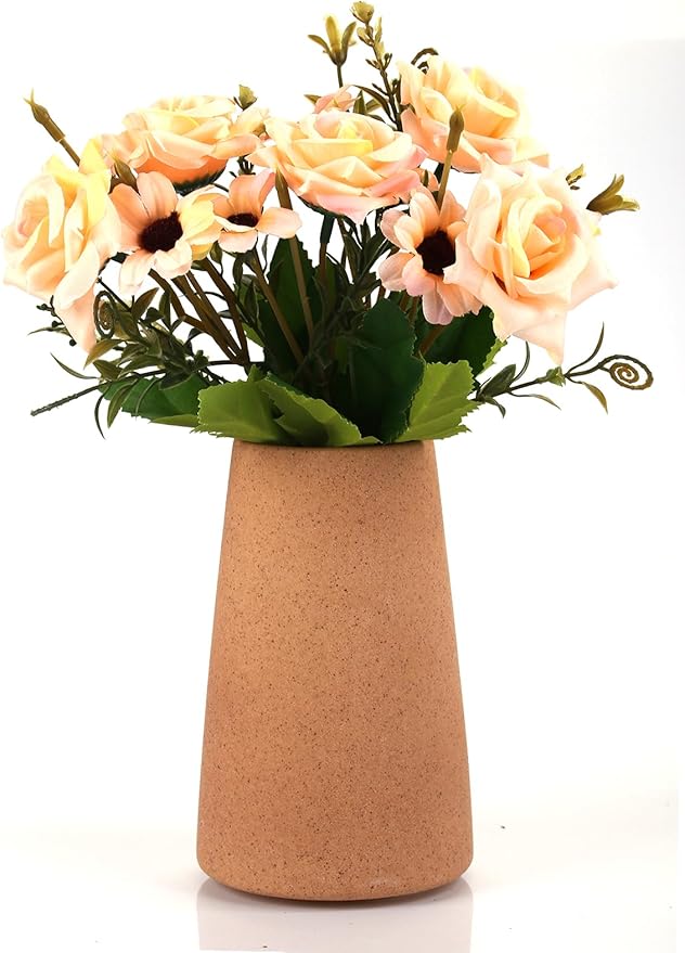 Simple Vase for Flowers Plants, Matte Vases for Modern Table Shelf Home Decor Wedding Boho Decor, 6" H Frosted Elegant Ceramic Vase for Pampas Grass Fluffy Stem Bouquet Lavender Flowers (Brown, 4)