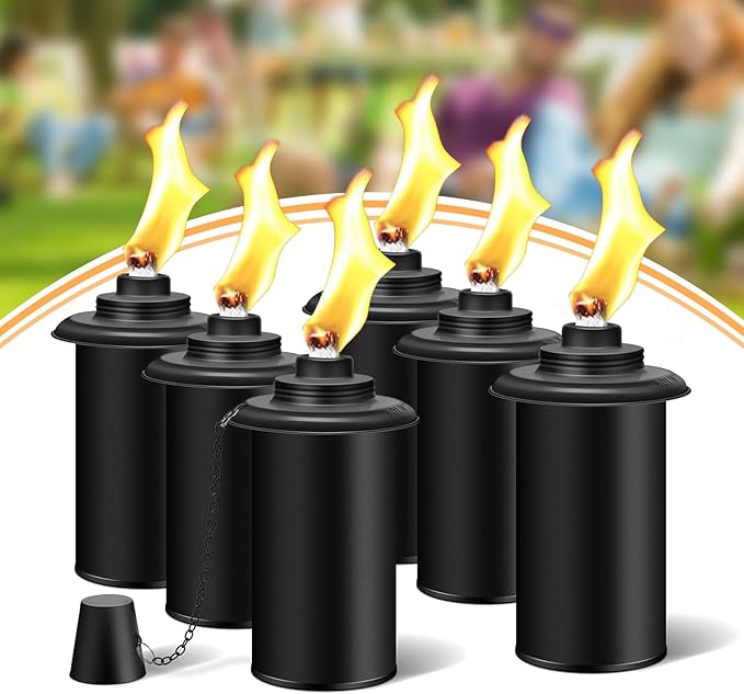 6 Pack Torch Canisters,16oz Replacement Torch Refillable Canisters with Wicks,Caps, Outdoor Citronella Fuel Torch Canister for Luau Party, DIY Garden Decor.