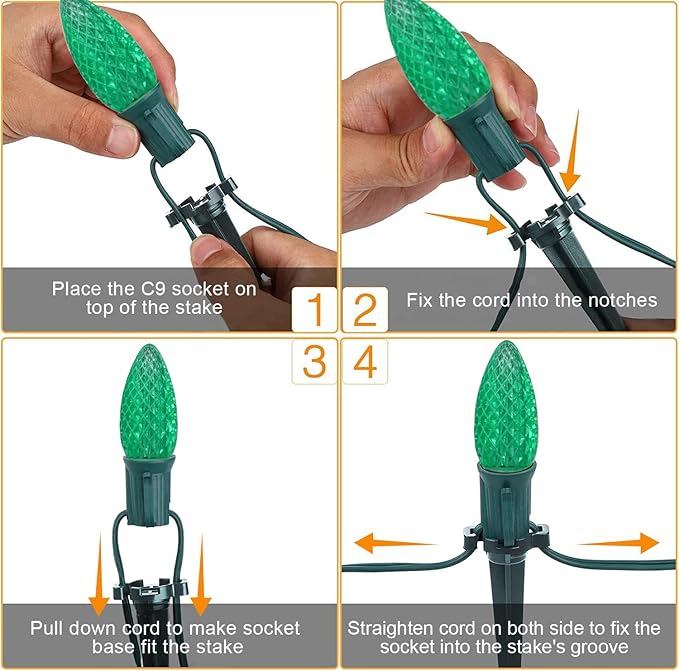 C9 Christmas Pathway Lights with Stakes,Red Green,2 Pack Total 60 Ft 40 Strawberry LED Bulbs,Connectable Shatterproof Outdoor Lights Marker for Xmas Yard Garden Path Lawn Walkway Sidewalk