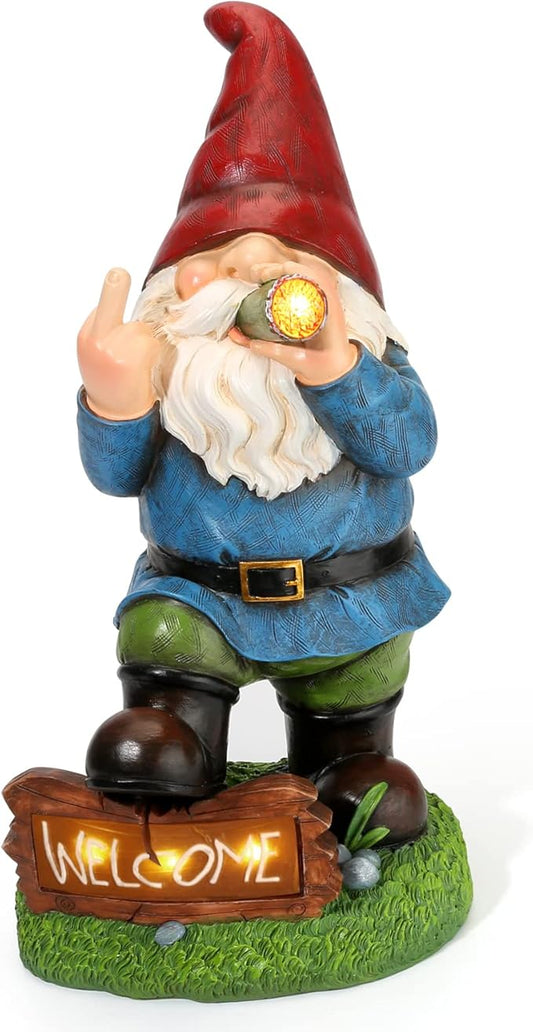Resin Gnomes Garden Decor, 13.5" Tall Solar Large Inappropriate Funny Gifts Gnome Outdoor Statues for Yard, Patio, Lawn, Outside Naughty Gnome Garden Decorations Gift for Men Women