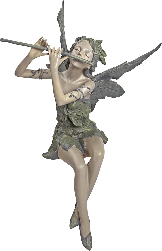 Design Toscano Fairy of the West Wind Shelf Sitting Garden Statue, 19 Inch Tall, Cast Stone Resin, Two Tone Stone Finish
