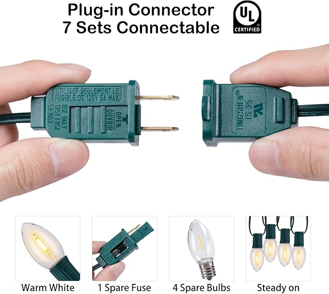 Vintage C9 LED Christmas Lights, 100 Feet C9 String Lights with 100 LED C9 Plastic Bulbs, Waterproof Connectable Lights for Christmas Tree Roofline Garden Patio Backyard Cafe Decor, Warm White