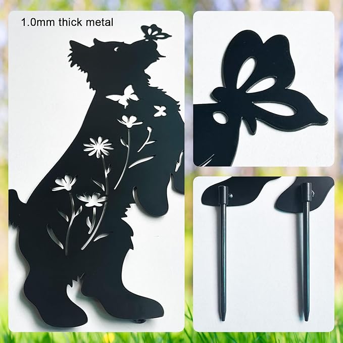 Metal Dog Garden Decor for Outside,Set of 2 Silhouette Yorkie Garden Stakes Decoratvie,Dog Garden Statues