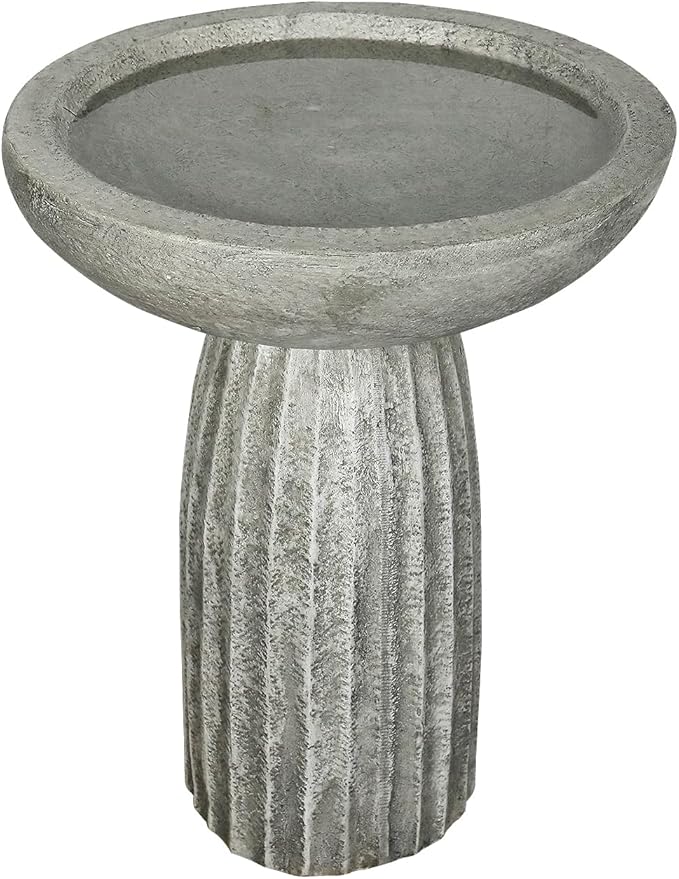SunJet Modern Bird Bath, 24.4inches Height Fibre-Reinforced Concrete Birdbath with Textured Pedestal for Outdoor Garden, Yard, Lawn Decor