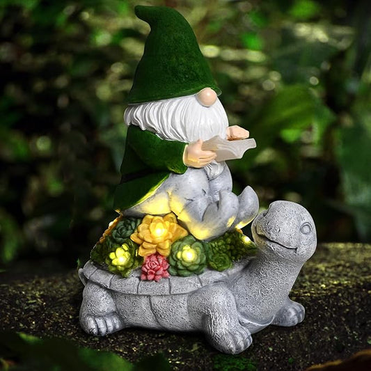JOBOSI Dwarfs Solar Light Garden Decor Yard Decor Turtle Decor Santa Claus Turtle Solar Light Dwarf Garden Gnome Statues Gifts for mom, Gifts for Grandma