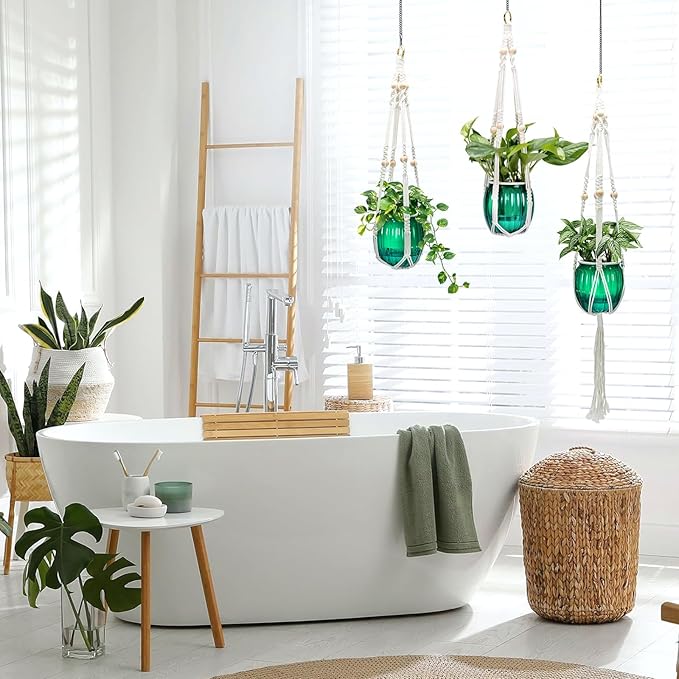 Small Hanging Planters Self Watering 5 Inch, 3 Set Hanging Plant Pot for Indoor Outdoor Plants, Hanging Flower Pots with Drainage Hole & 2 Kinds of Plant Hangers for Garden Home Decor