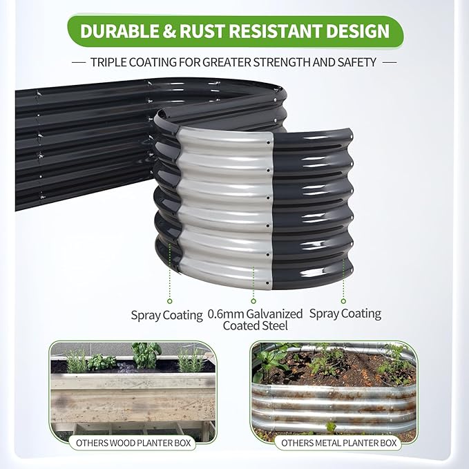 Galvanized Raised Garden Bed Outdoor- Raised Beds for Gardening| Metal Planter Box, Steel Raised Garden Bed Kit with Safety Edging and Gloves for Vegetables, Flower, Herbs (6x2x1.4FT, Gray)