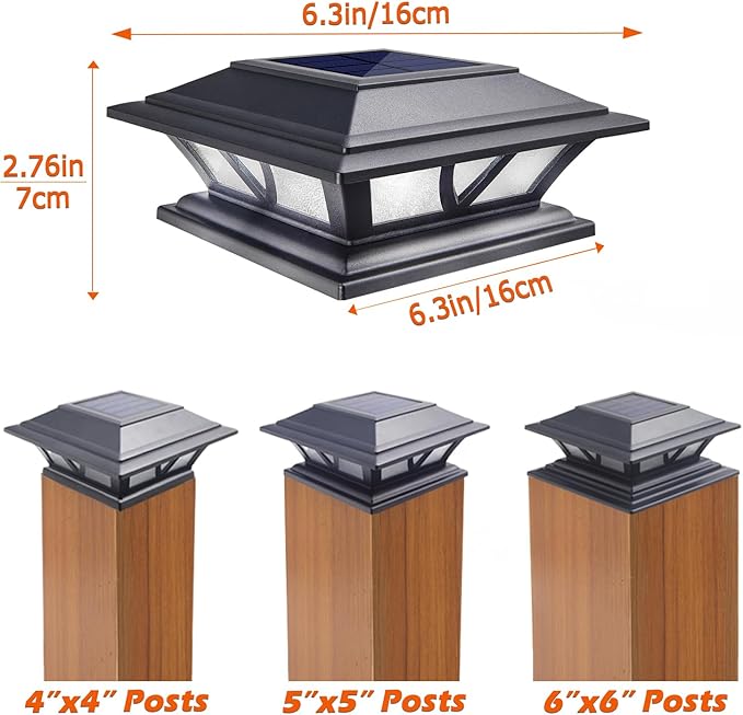SIEDiNLAR Solar Post Lights Outdoor 2 Modes LED Deck Fence Cap Light for 4x4 5x5 6x6 Posts Patio Garden Decoration Warm White/Cool White Lighting Black (8 Pack)