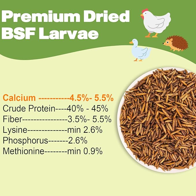 10LB Dried Black Soldier Fly Larvae, 86X Calcium Than Dried Mealworms, High Protein Non-GMO Organic Chicken Feed